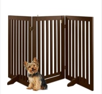 31.5in 3-Panel Freestanding Wooden Pet Gate w/ Door, Support Feet