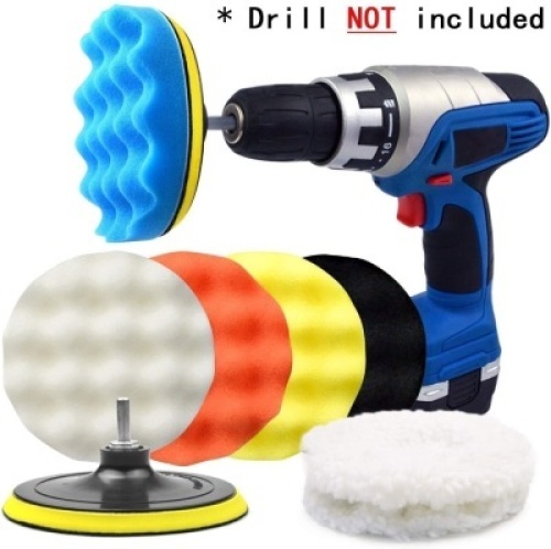 Lot of (3)&nbsp;POLIWELL 6 Inch Car Polishing & Buffing Sponge Pads Kit Wool Bonnet Pads for Household Electric Drill and Auto Polisher with 8mm M14 Drill Adapter, 11PCS - New&nbsp;