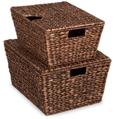 Set of 2 XL Woven Water Hyacinth Storage Baskets 