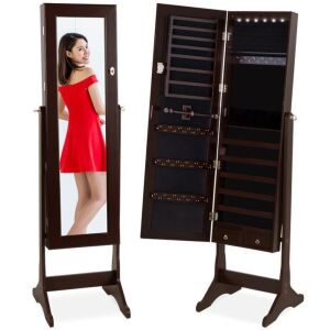 6-Tier Standing Jewelry Mirror Armoire w/ LED Lights 