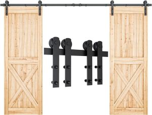 Heavy Duty Sliding Barn Door Hardware Kit 12' Double Door 