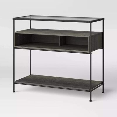 Fulham Glass Top Console Table with Wood Shelves 