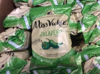 Lot of (6) Cases of Miss Vickie's Jalapeno Flavored Kettle Cooked Potato Chips, 64/1.375 oz Bags/Case, Best By April 2021 - New