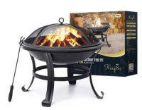 KingSo 22"&nbsp;Wood Burning Fire Pit, Round Steel, Black, Missing Hardware
