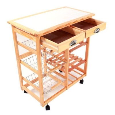 Rolling Wood Kitchen Island Storage Trolley - Unknown if Hardware is Complete 