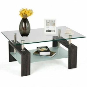 Rectangular Tempered Glass Coffee Table with Shelf