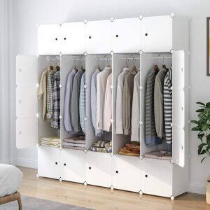 Aeitc Portable Wardrobe Closets 14"x18" Depth with Doors, 25 Cubes, White 