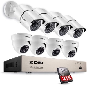 ZOSI Security Camera System 8-Channel 1080P Video DVR Recorder with (8) 2.0MP Indoor/Outdoor Weatherproof CCTV Cameras 2TB Hard Drive,Motion Alert, Smartphone, PC Easy Remote Access - Appears New    