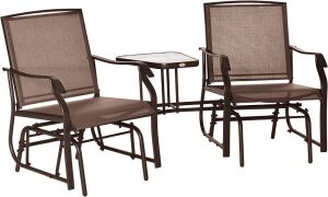 Outsunny Outdoor Double Glider Chairs with Coffee Table