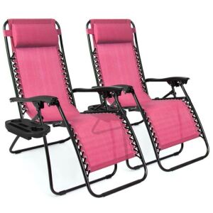 Set of 2 Adjustable Zero Gravity Patio Chair Recliners w/ Cup Holders 