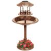 Solar Lighted Outdoor Pedestal Bird Bath w/ Planter, Decorative Bird Cage 