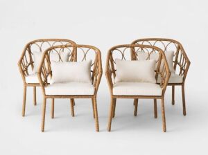 Britanna 4pk Wicker Patio Dining Chairs Natural/Linen