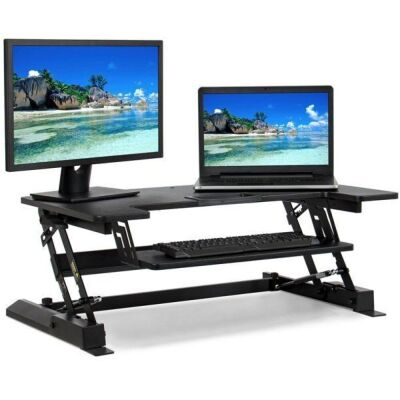 36in Height Adjustable Standing Tabletop Desk Sit to Stand Workstation Monitor Riser w/ Gas Spring