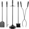 5-Piece Rustic Iron Indoor Outdoor Fireplace and Firepit Tool Set w/ Stand 