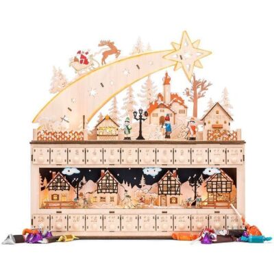 Wooden Christmas Shooting Star Advent Calendar w/ LED Light Background 