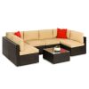 7-Piece Modular Wicker Sectional Conversation Set w/ 2 Pillows, Cover 