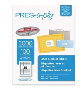 Lot of 2 Boxes PRES-a-ply Laser & Inkjet Labels, 1" x 2 5/8", White, 3000/Box