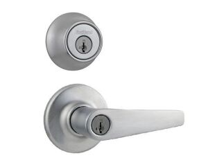 Kwikset Delta Satin Chrome Exterior Combo Pack Door Knob Featuring SmartKey Security