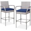 Set of 2 Indoor Outdoor Wicker Bar Stools w/ Cushion, Footrests, Armrests 