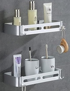Set of 2 Bathroom Shelves with Hooks