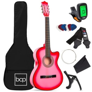 Beginner Acoustic Cutaway Guitar Set w/ Case, Strap, Capo - 38in