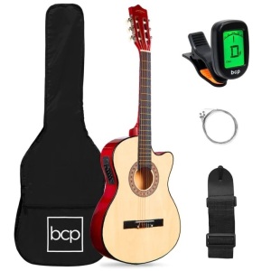 Beginner Acoustic Electric Cutaway Guitar Set w/ Case, Strap - 38in