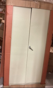 Metal Storage Cabinet, Front Door, Bent/Damaged