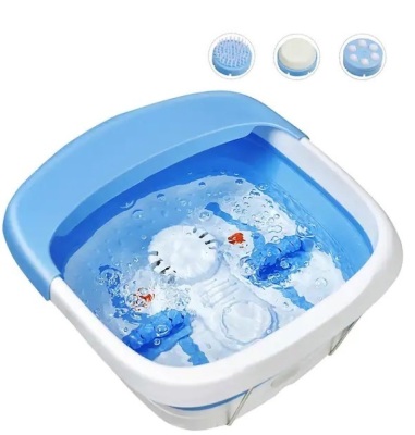 Heated Foot Spa Bath Massager Collapsible Design, 3-in-1 Footbath Tub with Rollers Pumice Stone Scrub Brush, Appears New, Untested
