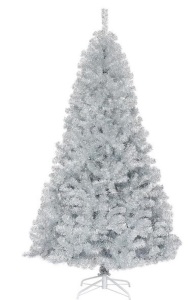 7.5 ft. Hinged Unlit Artificial Silver Tinsel Christmas Tree