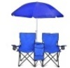 Portable Double Folding Chair w/Removable Umbrella, Cooler Bag and Carry Case - Blue