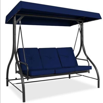 3-Seat Outdoor Canopy Swing Glider Furniture w/ Converting Flatbed Backrest