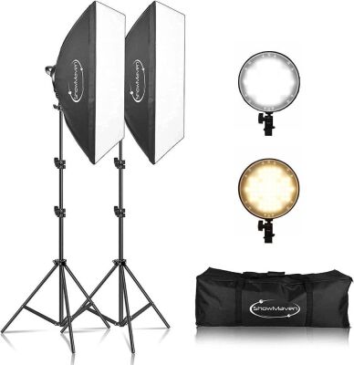 ShowMaven LED Softbox Lighting Kit, 20x28 inches Studio Softbox, 45W Dimmable LED Light with 2 Color Temperature 