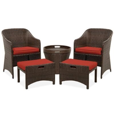 5-Piece Outdoor Wicker Bistro Set w/ Side Storage Table, No Assembly - Some Unraveling at Feet