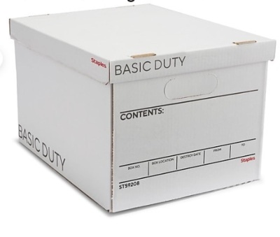 Staples Basic-Duty File Box, Lift Off Lid, Letter/Legal, White/Black, 10/Pack