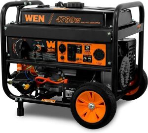 WEN DF475T Dual Fuel 120V/240V Portable Generator with Electric Start Transfer Switch Ready, 4750-Watt, CARB Compliant 