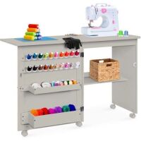 Folding Sewing Table Multipurpose Craft Station & Side Table w/ Wheels
