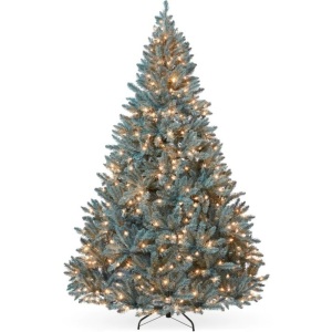 Pre-Lit Blue Spruce Christmas Tree w/ Foldable Base, Incandescent Lights