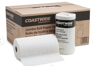 Coastwide Professional Jumbo Paper Towel, 2-Ply, White, 250 Sheets/Roll, 12 Rolls/Carton