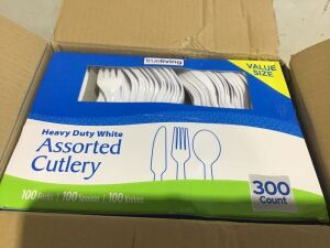 Case of (3) Heavy Duty White Assorted Plastic Cutlery, 300 ct