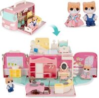 Dollhouse Playset Camper Van Pretend Play Portable Toy Gift Set with 54 Accessories and Tiny Critters