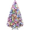 4.5' Pre-Lit Snow Flocked Artificial Pine Christmas Tree w/ Multicolored Lights 