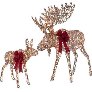 2-Piece Moose Family Lighted Outdoor Christmas Decoration Set w/ 170 Lights 