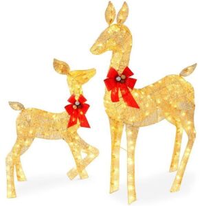 2-Piece Lighted Christmas Deer Family Outdoor Decor Set with LED Lights 