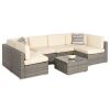 7-Piece Modular Wicker Sectional Conversation Set w/ 2 Pillows, Cover 