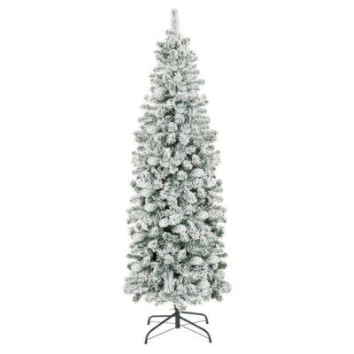 6' Snow Flocked Artificial Pencil Christmas Tree w/ Stand 