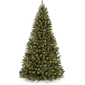 9ft Pre-Lit Artificial Spruce Christmas Tree w/ Foldable Metal Base