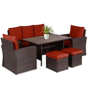 7-Seater Conversational Wicker Dining Table, Outdoor Patio Furniture Set 