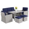 7-Seater Conversational Wicker Dining Table, Outdoor Patio Furniture Set 