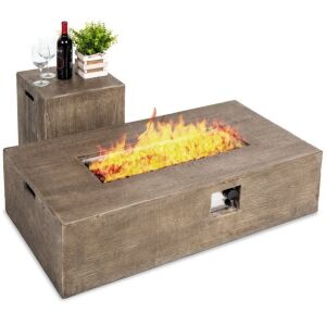 48x27in 50,000 BTU Propane Fire Pit Table w/ Side Table Tank Storage, Cover 