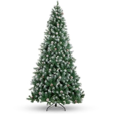 7.5' Pre-Decorated Christmas Tree w/ Pine Cones, Flocked Branch Tips 